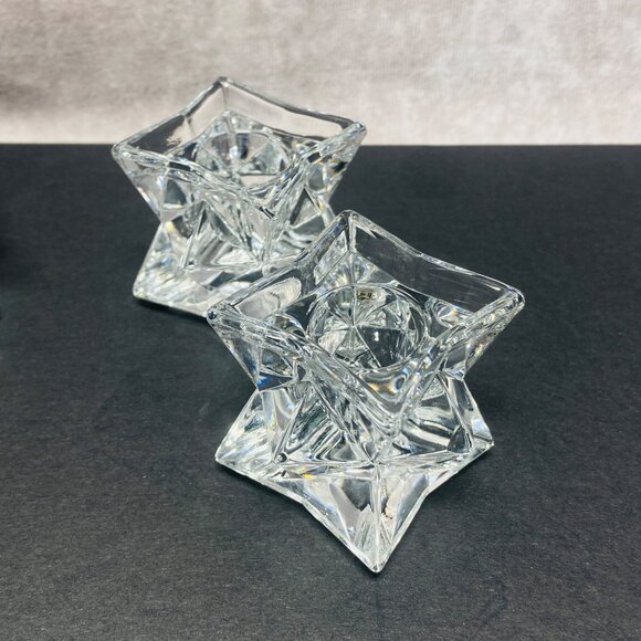 Set Of 4 Star-Shaped Clear Crystal Glass Taper Candle Holders - Picture 2 of 8